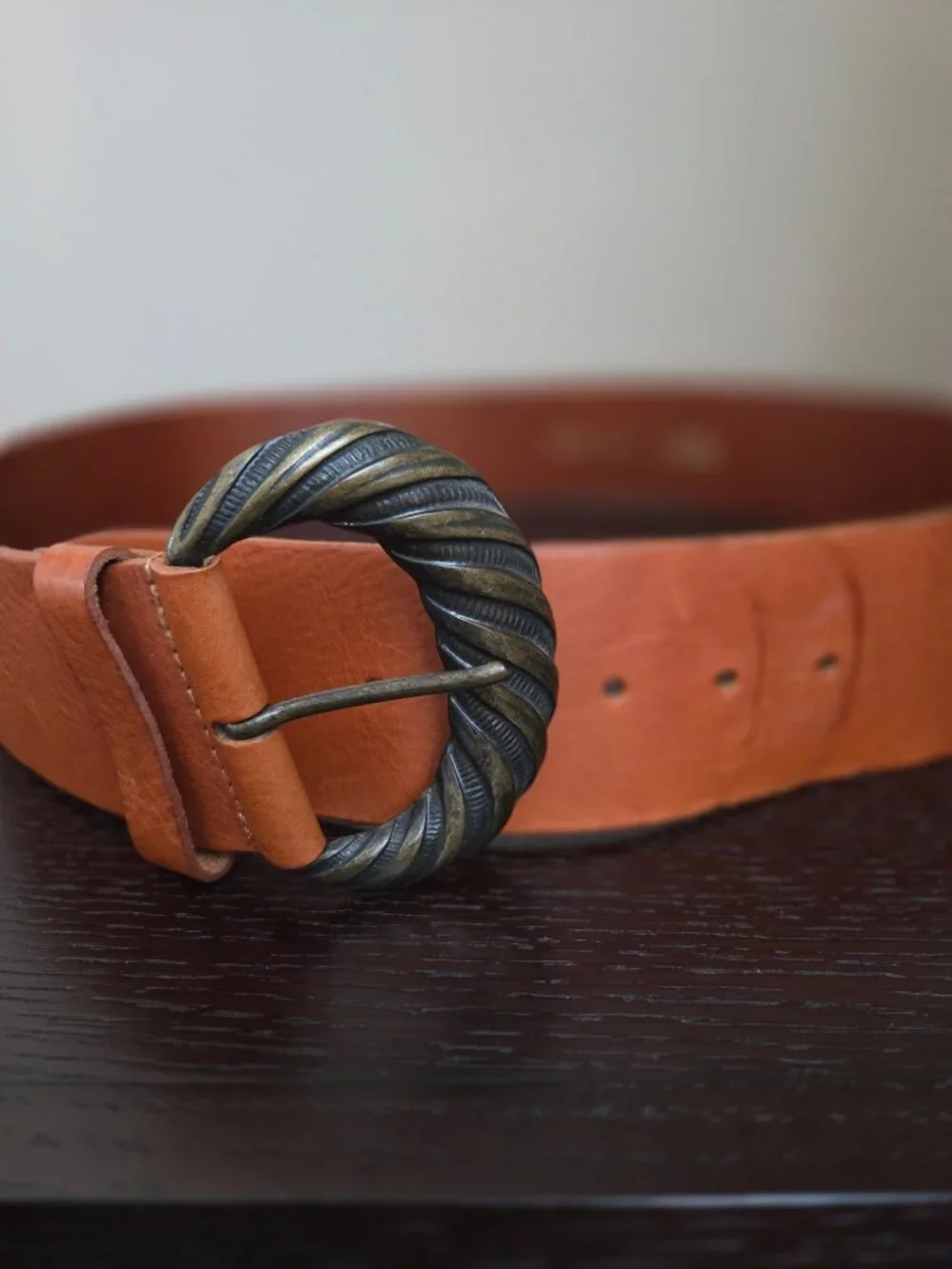 Garuglieri Women's  L Made in Italy Brown Leather Belt With Bronze-Toned Buckle